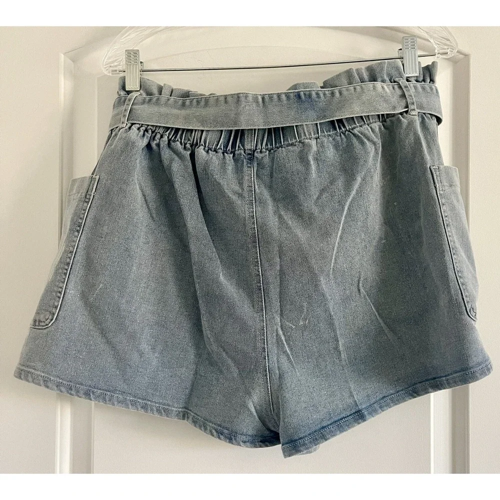 SWEET GENERIS Women's‎ PLUS Blue Cotton Denim Belted Jean Shorts-Sizes 1X and 3X